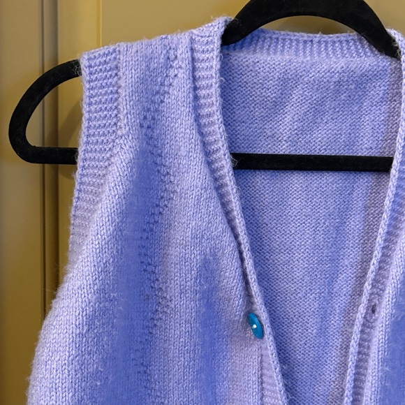 Lavender Knit Vest with Blue Buttons - Picture 3 of 7